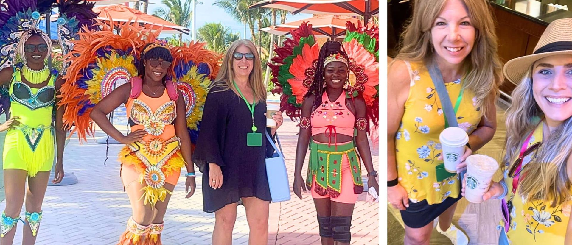 a group of women in colorful costumes are posing for a photo.