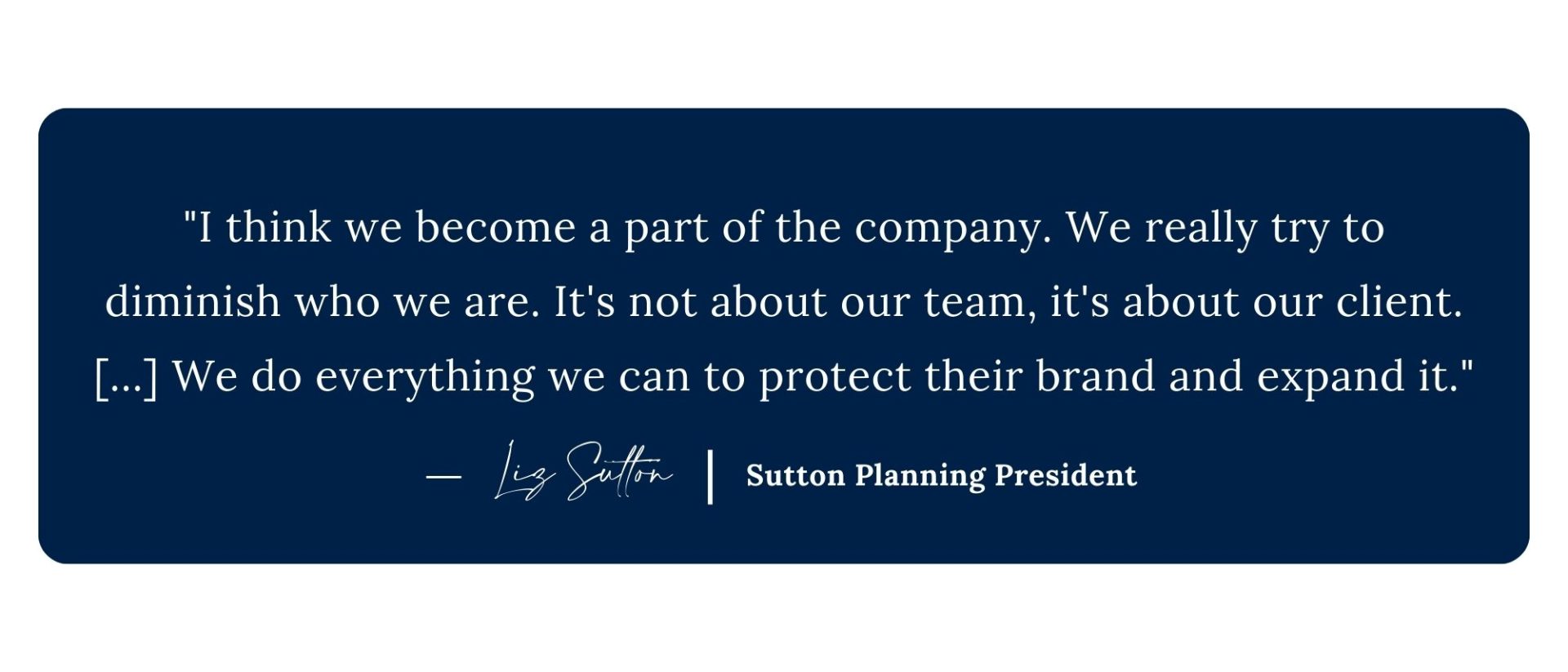 A blue background with a quote about becoming part of the company.